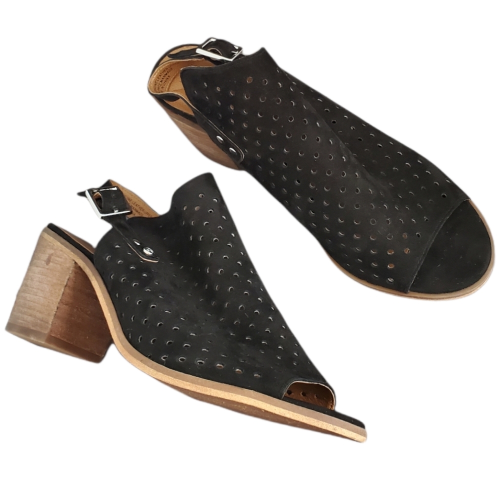 Black Suede Perforated Open Toe Sandals
